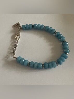 Real gemstone “Angeline”Blue Beaded Bracelet with Sterling Silver Accents. 8.5”
